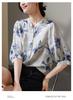 Fashionable printed round neck seven quarter sleeved shirt for women in 2026 summer, loose and versatile, including mulberry silk shirt