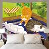 Lazy Cats Tapestry Wall Hanging Garden Cats Sunbathing Boho Illustration Cute Animal Aesthetic Wall Art Bedroom Decor