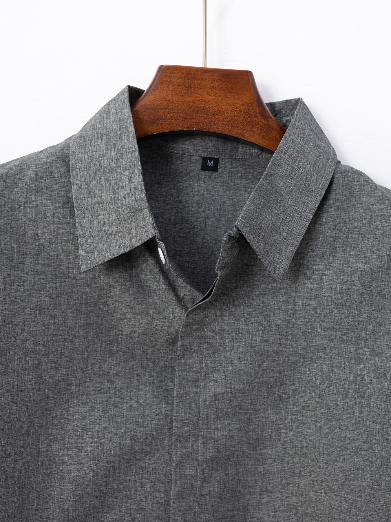 Мужская модная однотонная рубашка с длинными рукавами — фото 9