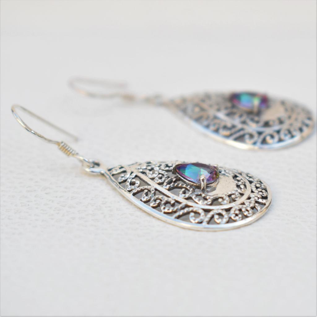 Mystic Topaz Earrings, Designer Rainbow Topaz Earring, 925 Sterling Silver Handmade Earrings, Teardrop Topaz Earrings, Gift for Birthday