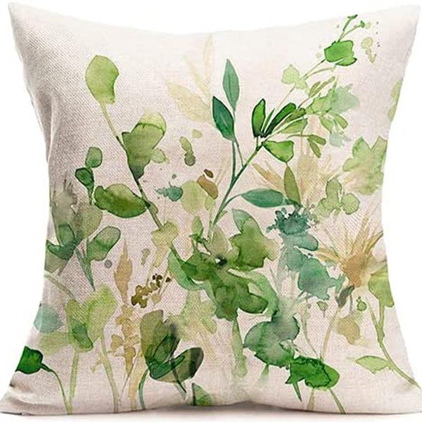 Popular Green Plant Linen Pillowcase Modern Simple Home Sofa Living Room Pillow Cushion