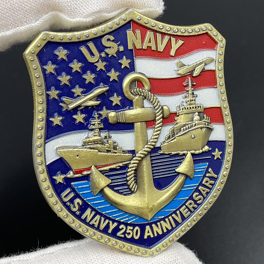 US Navy 250th Anniversary Shield-shaped Challenge Coin 1775-2025 Military Memorabilia Coin Semper Fidelis Commemorative Coin