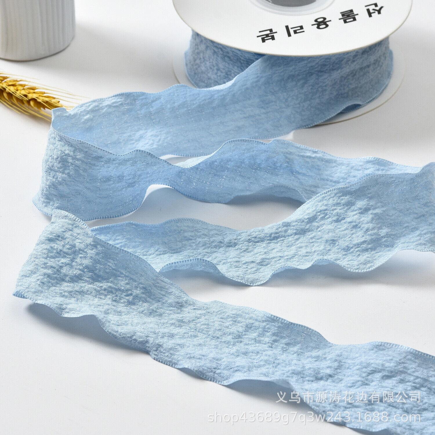 

2 рулона сетчатой ​​ткани с рюшами и кружевной лентой, плиссированная ткань, подарочная одежда, шитье платья синий