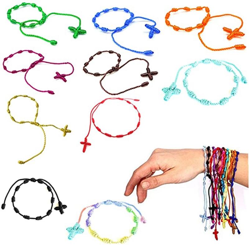 12 Pieces 7 Knot String Kabbalah Bracelet for Protection Adjustable Good Luck Tibet Bracelets Amulet Gift for Men & Wome