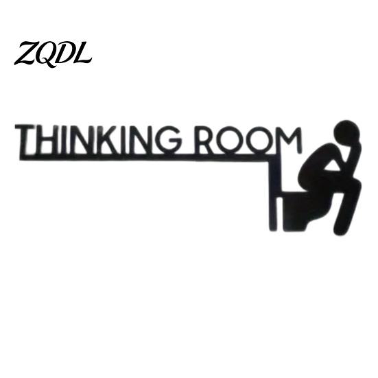Restroom Door Plate Funny Bathroom Sign, Thinking Room Metal Wall Art with Humorous Quotes, Self-Adhesive Decor Toilet Sign for Restroom, Rustproof