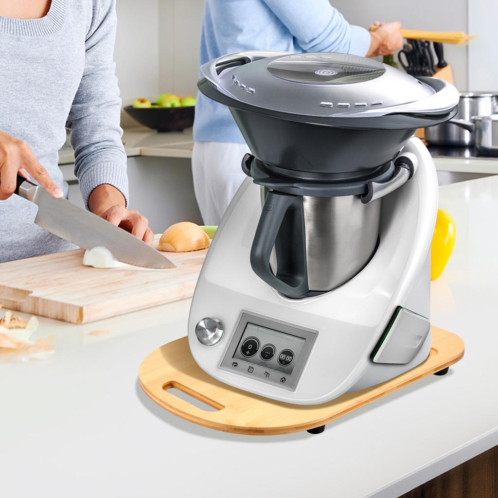 Bamboo Sliding Board for TM5 and TM6 Quick Movement Rolling Board with Wheels and Nonslip Rubber Feet for Food Processor