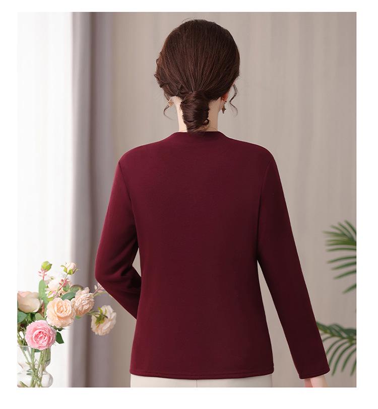 Mom's Autumn/Winter Warm Velvet Top for Middle-Aged & Elderly Women - Fashionable Thick Half-High Collar Base Layer