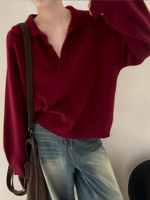 Old Money Style Women's Loose Wool Polo Neck Sweater - Autumn/Winter Knit Top