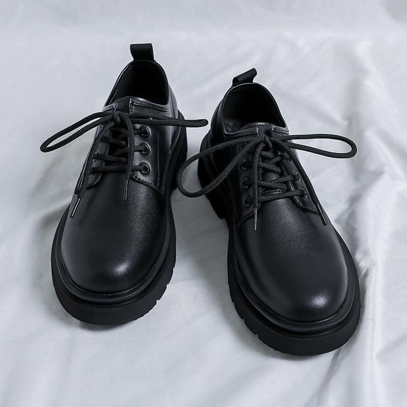 Herren Brogues Schuhe mit dicker Sohle Flache Businessmarke Herrenschuhe Reines Schwarz Höhenerhöhend 3cm