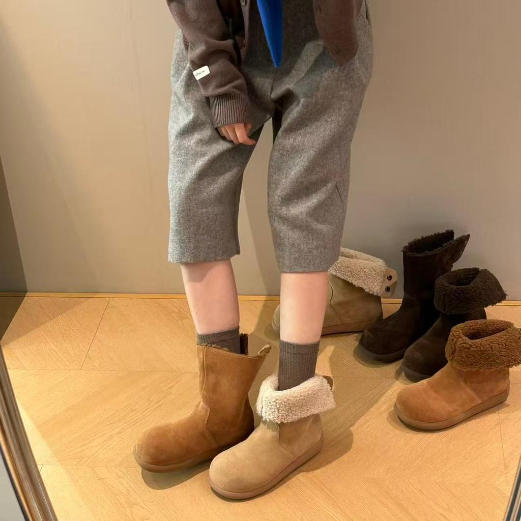 Women's Large Size Two Wear Soft Sole Heightening Warm Fur One Winter Non-slip Snow Boots Plush Lining Outdoor Sports Cotton Short Boots