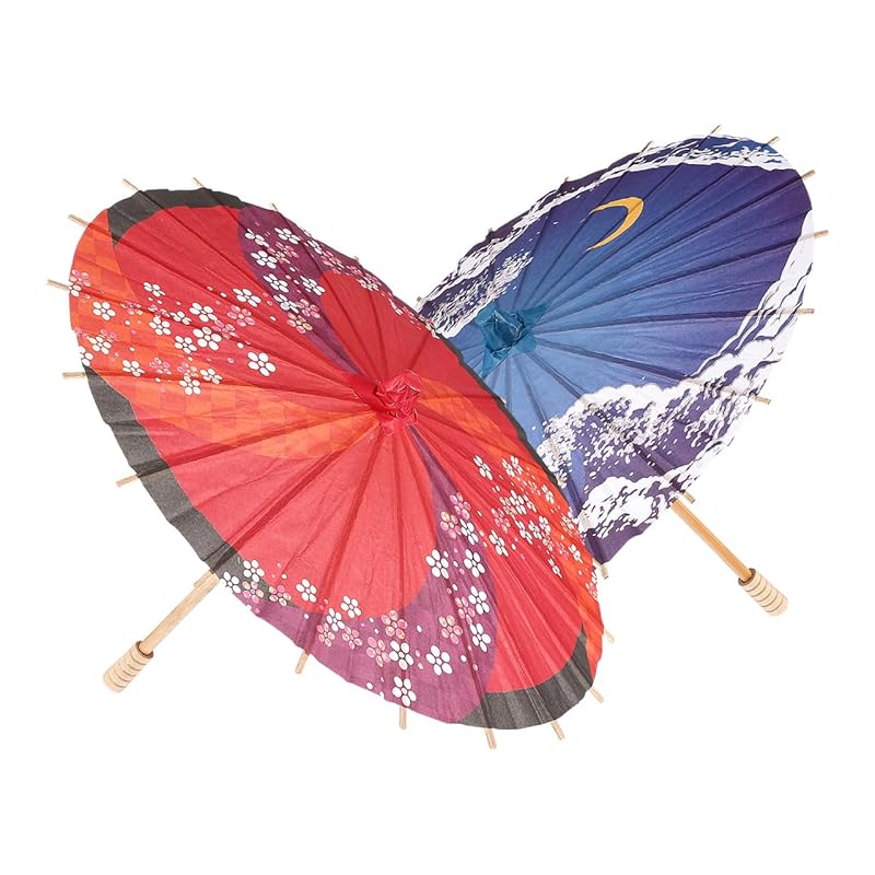 Toyvian Mini Japanese Umbrellas, 2 Paper Umbrellas, Handmade Japanese Dance Umbrellas, Perfect for Photography, Shichi-Go-San, Festivals, Cosplay,