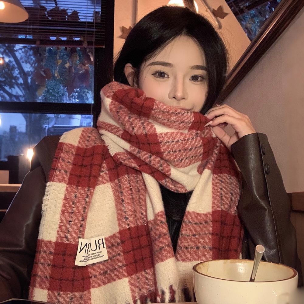 Japanese retro atmosphere imitation cashmere scarf women's autumn and winter warm versatile long shawl temperament plaid scarf