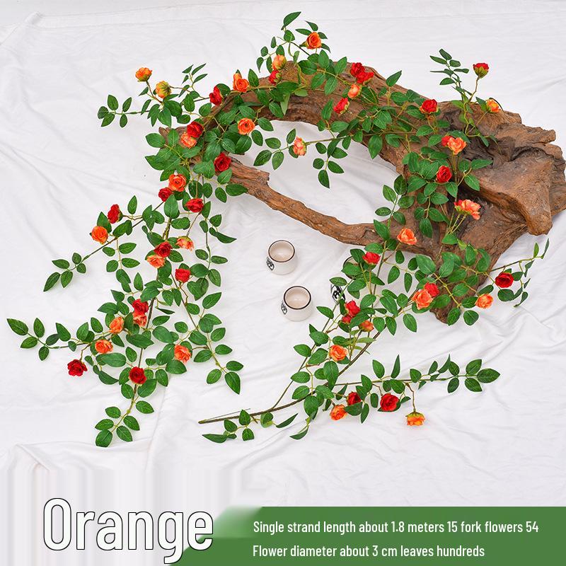 Artificial Rose Vine Ceiling Decor with Rattan for Living Room and AC Pipe Cover