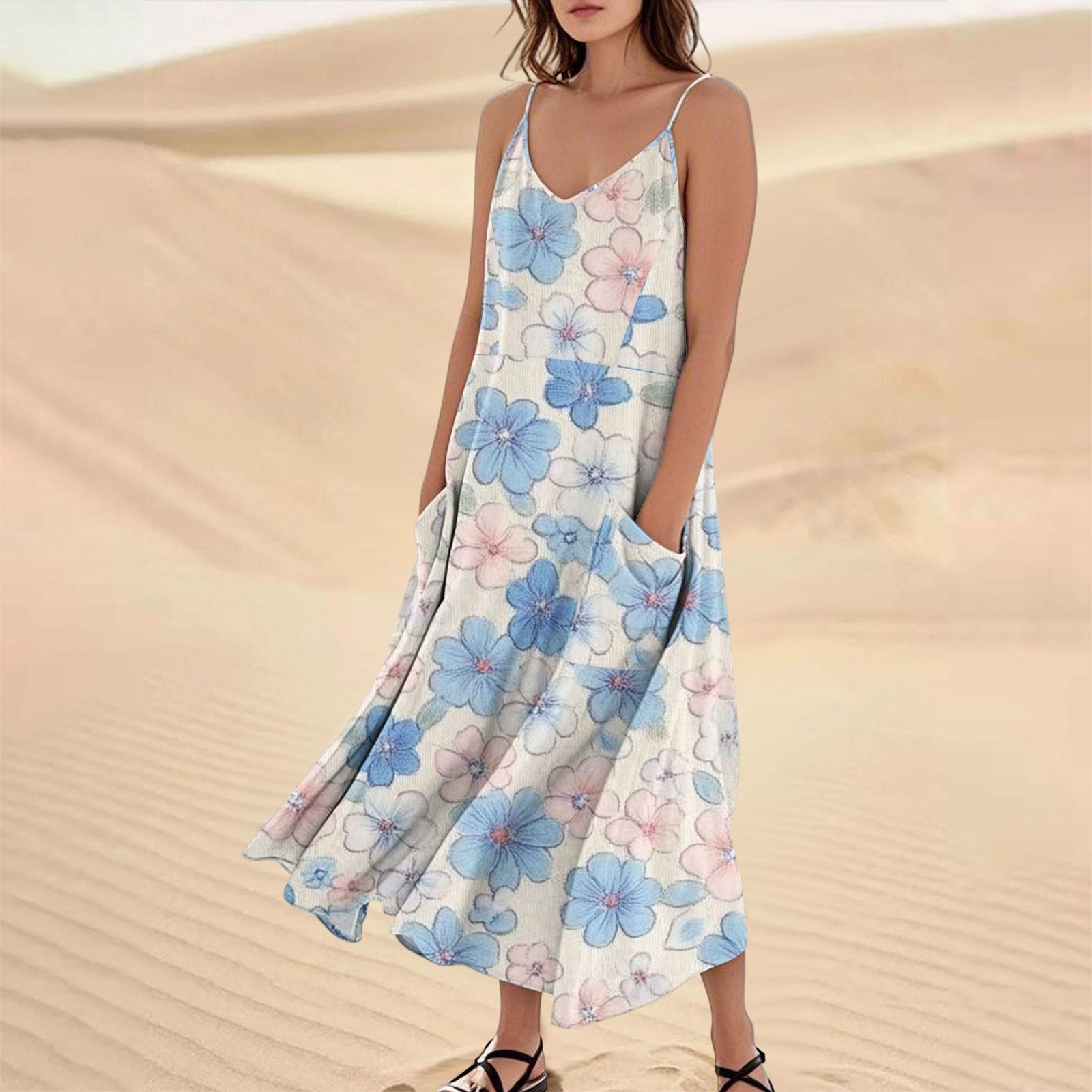 

Женское модное повседневное длинное пляжное платье без рукавов с карманом и цветочным принтом XL