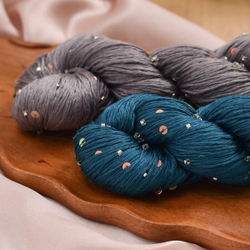Tencel Beads Colorful Sequins Thread Summer Hand-Knitted Sweater Scarf Shawl Twisted Yarn 100G