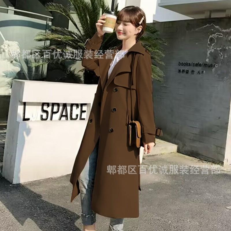 Womens Long Trench Coat Oversized Fit Classic Double-Breasted Button Front Office Chic British Style
