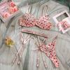 Women’s Summer Sexy Lingerie Set, Mesh Push-Up Spaghetti Strap Bra with Heart Bow, Metal Ring Garter Belt and Panty