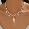 Cross-Border Fashion Baroque Daisy & Faux Pearl Shell Pendant Necklace