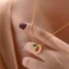 "Matcha Donut" Gold-Plated With Green Agate Retro Necklace Twist French Style Pendant Starry Sky Compass