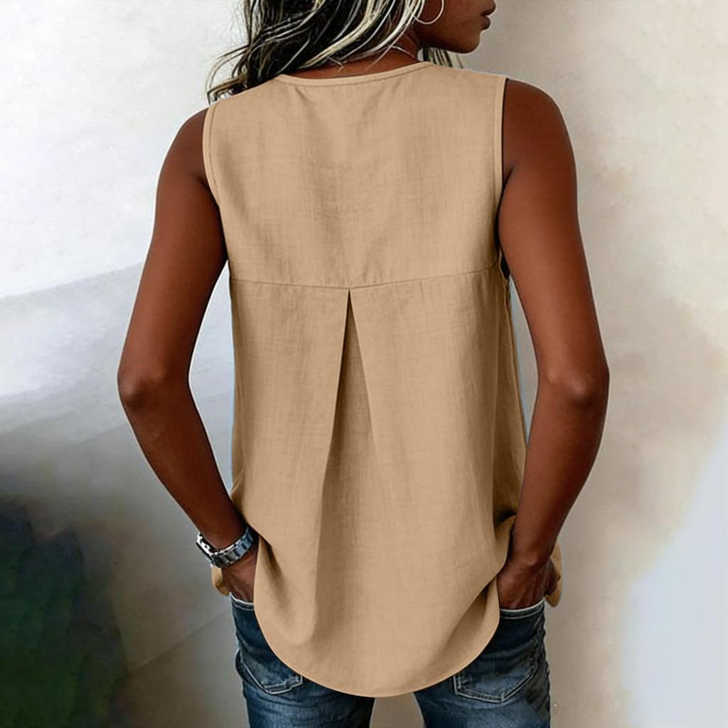 Women Loose Sleeveless Blouses Casual Tie Side Linen Tank Tops