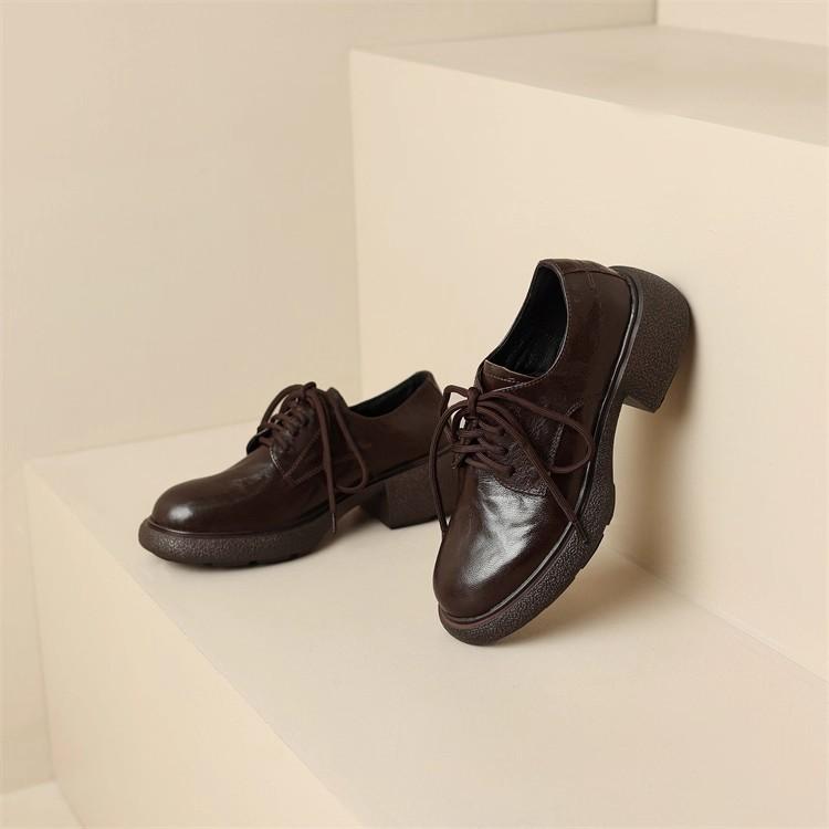 Soft sole soft surface version~ retro JK college round head platform loafers lace up British style versatile commuter small leather shoes