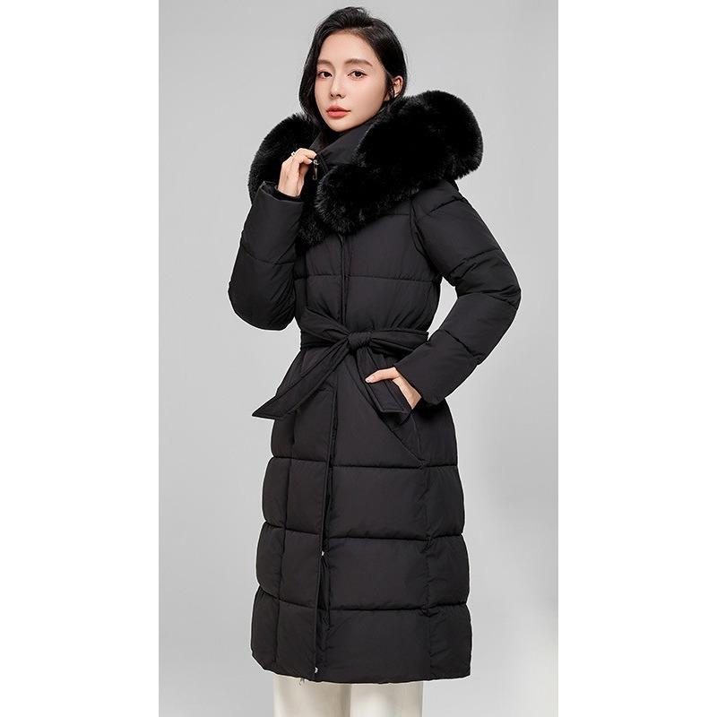 Women's Fur Collar Down Jacket Mid-length Over-the-knee Thickened Hooded Cotton-padded Jacket Winter Coat