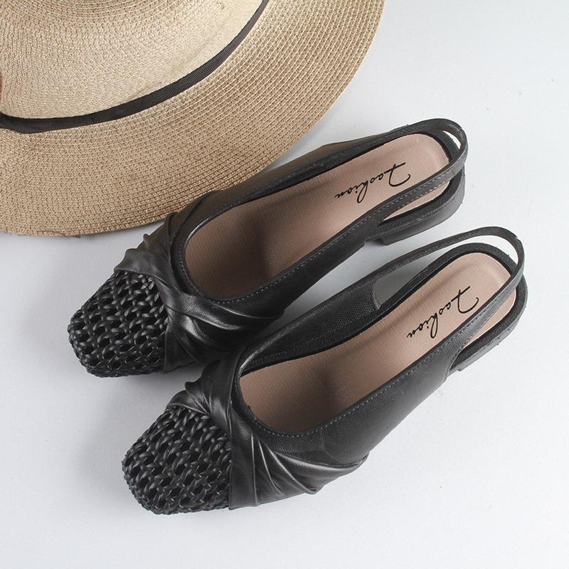Yuzhihao Summer Square Toe Hollow Low Heel Women s Sandals - Casual, Pure Color Flat Shoes 36-37