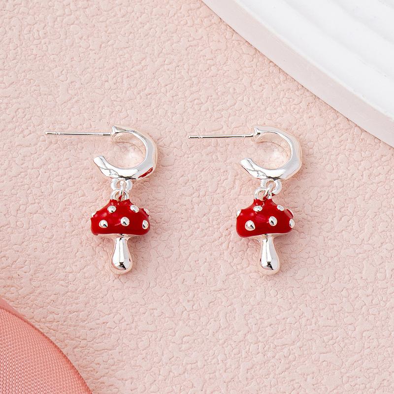 Hot-selling enamel dripping oil Xiaoqing fresh air mushroom series cute simple niche design earrings earrings