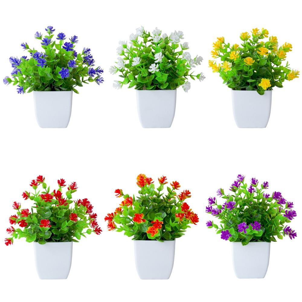 White Artificial Potted Flowers Plastic Fake Flower Bonsai  Indoor Decoration