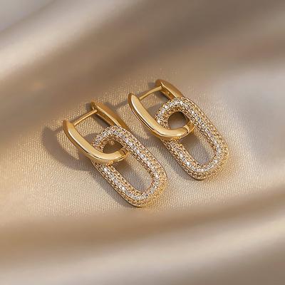 Modische Geometrische Oval Rechteck Creolen Für Damen Zirkon Hochzeitsschmuck Elegante Hängeohrringe