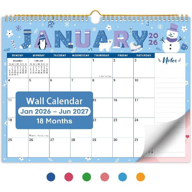 2026 Calendar,18-Month Wall Calendar Runs from Jan 2026 to Jun 2027, 11.5" x 14.7", Large Monthly Calendar with Twin-Wire Binding, Perfect for Home