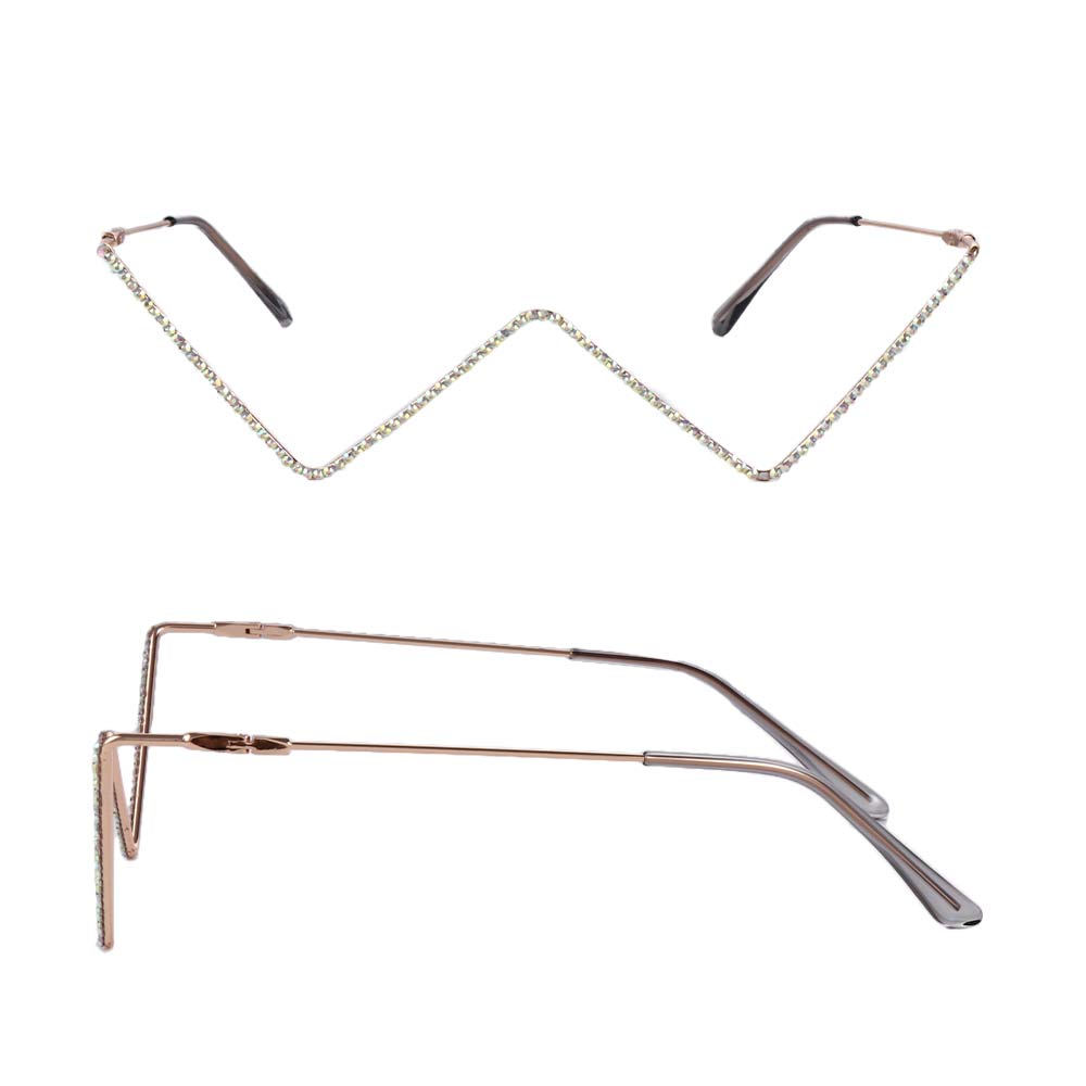Eyewear Decoration Gold Fake Glasses Glasses Frame Triangle Glasses Frame Rhinestones Glasses Frame
