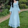 ZANZEA Women Elegant Square Collar Long Sleeve Lace Splice Hem Casual Long Dress