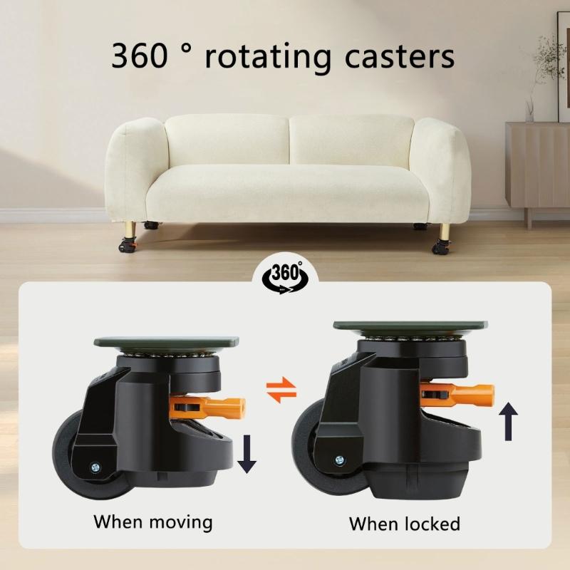 4Pcs Leveling Casters Wheel with Ratchet Arm Heavy Duty Swivels Caster Height Adjustable Feet for Machine, Industrial