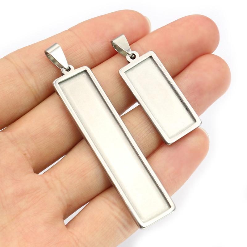 5-10pcs Rectangle Pendant Cabochon Base Blank Setting Tray Stainless Steel DIY Jewelry Making Accessories for Necklace Earrings