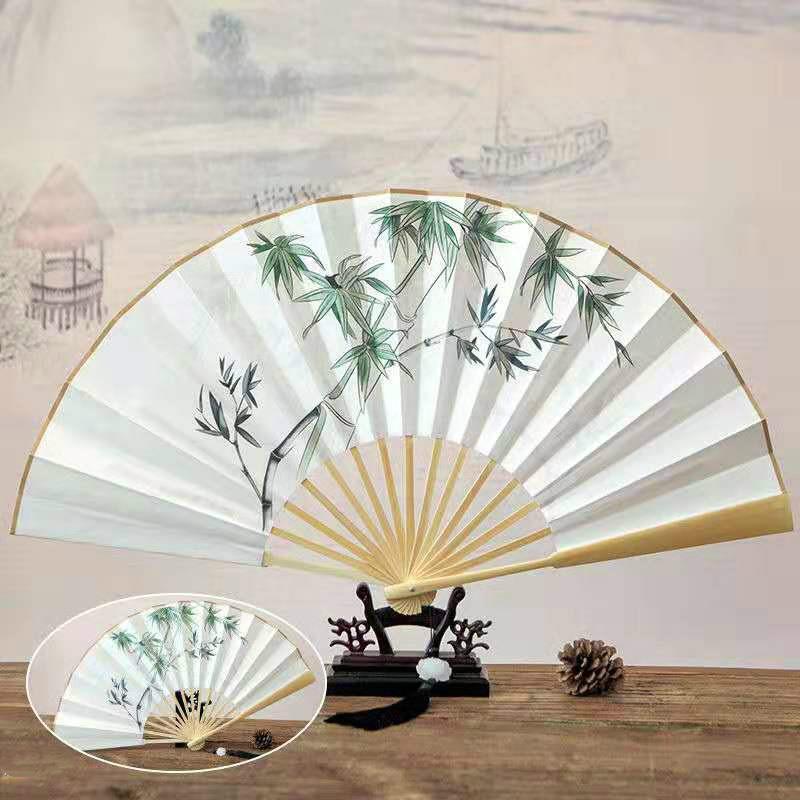Large Men Silk Fan Hanfu Decoration Classical Portable Bamboo Gift Hand Fan Abanicos Para Boda 33cm Summer Fans Ventilateur