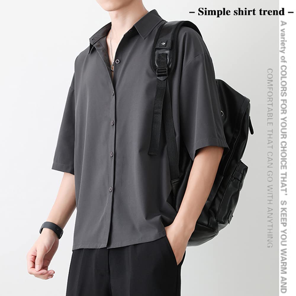 Plain Long Short Sweat Stain Large Dress Short 2XL [Aaronlive] Men's Shirt, Sleeve, Sleeve, Casual, Simple, Stylish, Breathable, Prevention,