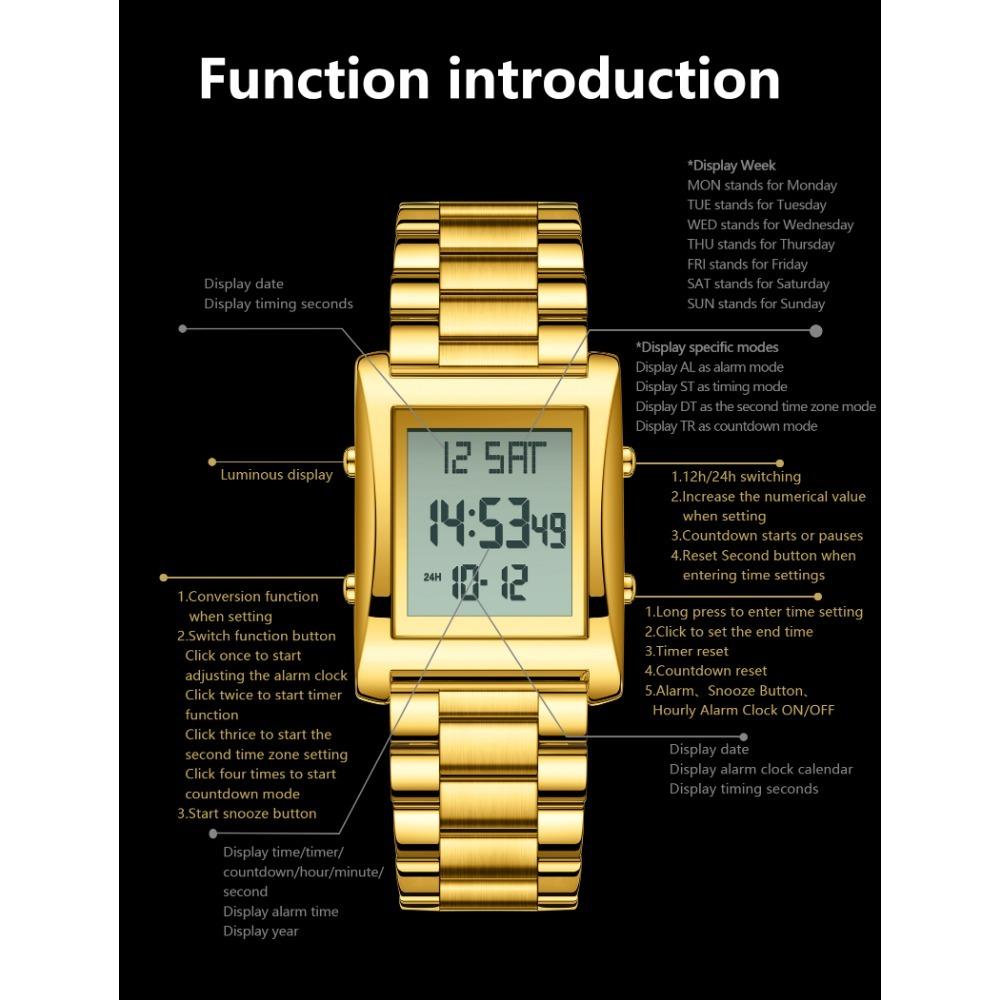 CAREKISO Luxury Brand Men Watch Waterproof LED Week Date Alarm Man Wristwatch Stainless Steel Fashion Electronic Watches For Men