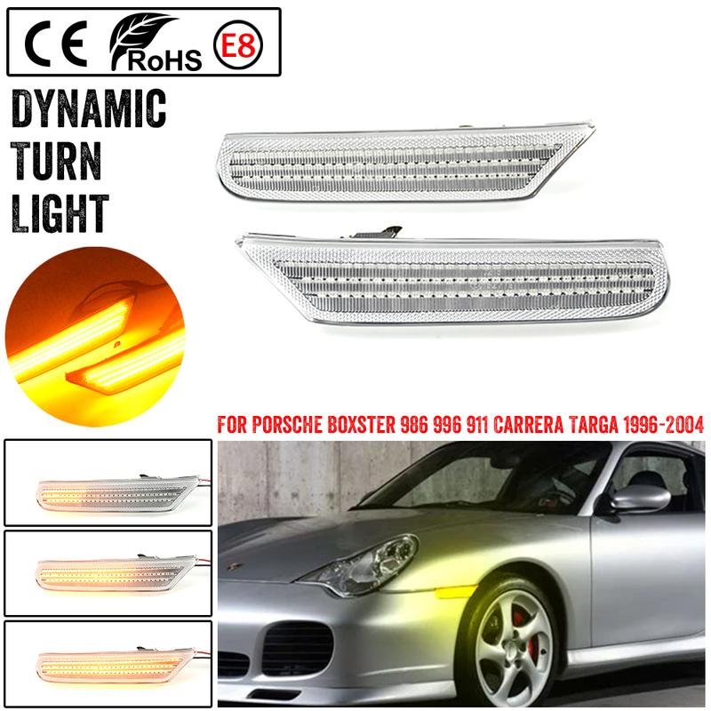 2 Stück LED Auto Seitenmarkierungsleuchte Sequenzieller Blinker Carrera GT2 GT3 Dynamisch Bernstein Für Porsche 911 Boxster Typ 996 986