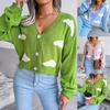 Cardigan de malha feminino com botões e manga comprida, suéter fofo