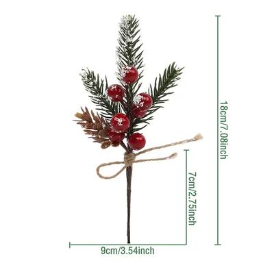 Christmas Sprigs Pine Needles Flower Accessories Holiday Decorations Simulation Plants Red Berries Fruit Branches
