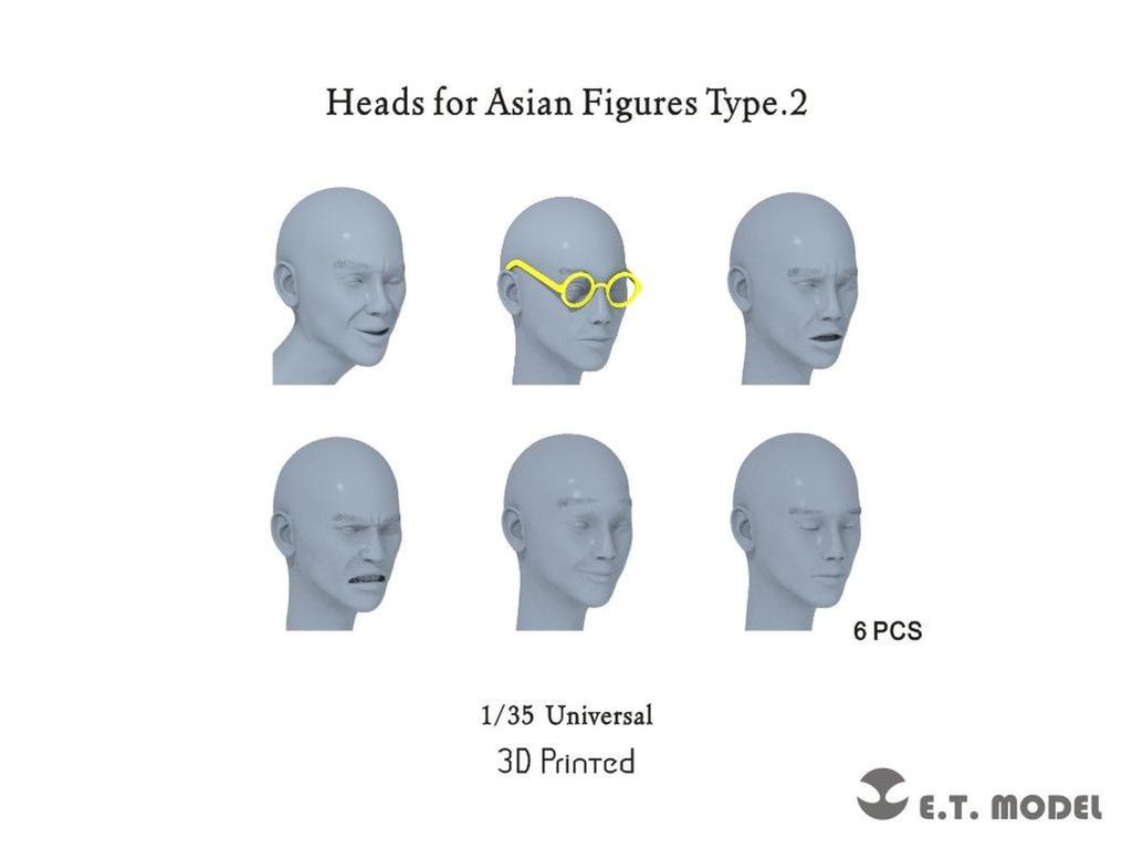 ET Model Aziatisch Figuur Headset Type 2 Plastic Modelonderdelen 1/35 Algemeen Gebruik (Verpakking van 6 stuks) P35-340 (Persoon)