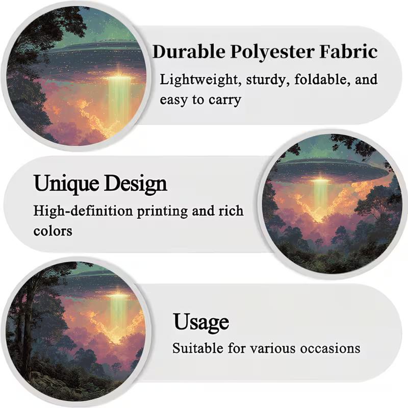 2D Aesthetic UFO Abduction Backdrop, Colorful Forest Sunset & UFO Wall Decor