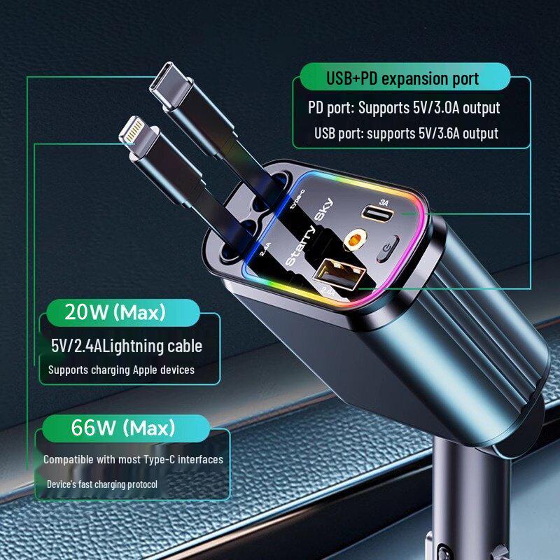 Starry Sky Ceiling Projector Car Charger with Retractable Multi-Device Cable and Super Fast Charging