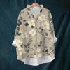 Women's Loose Ruffled Retro Floral Print Stand Collar Long Sleeve Cotton And Linen Top