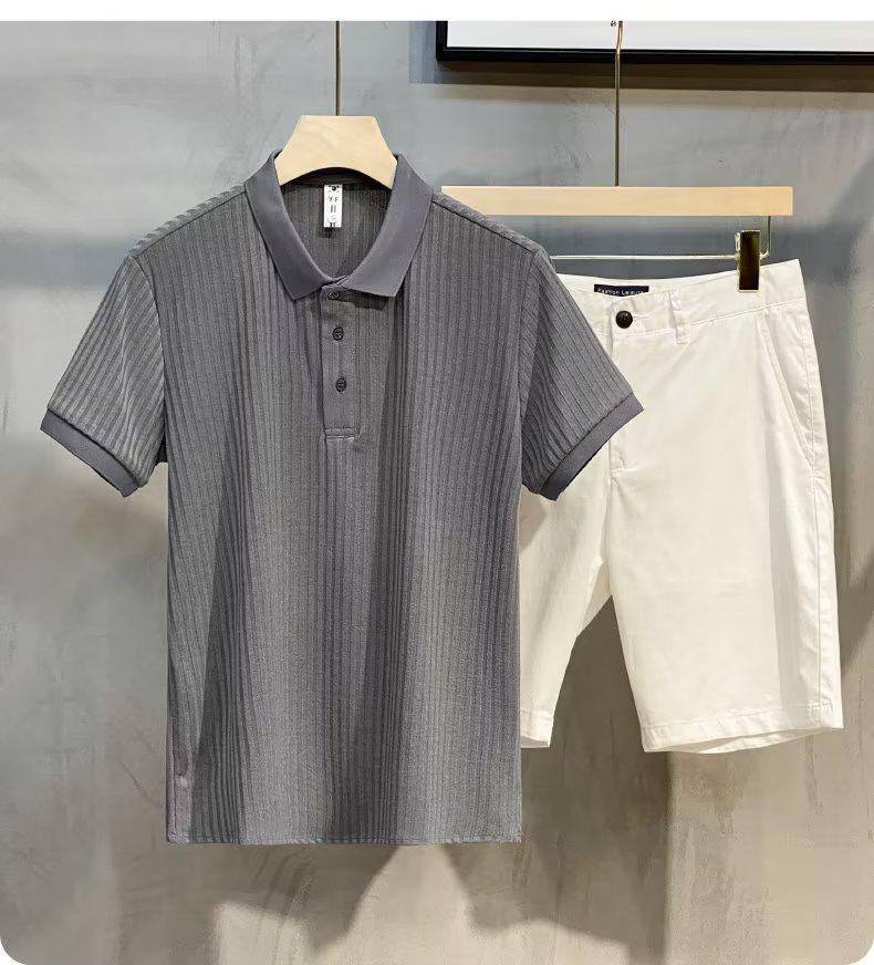Japanese Men's Trendy Casual Striped Knitted Polo Shirt - Light and Simple Summer Fit