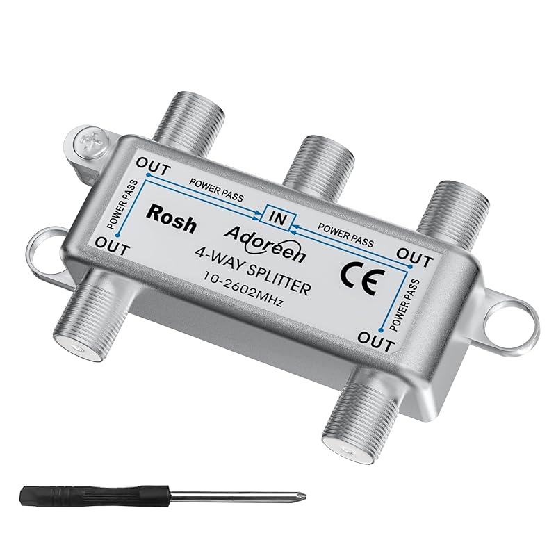Adoreen 2-Way Coaxial Cable Splitter, 10-2602MHz Mini Bi-Directional Digital Signal RG6/RG59 Coax Indoor&Outdoor for CATV, Satellite, Antenna, MoCA,