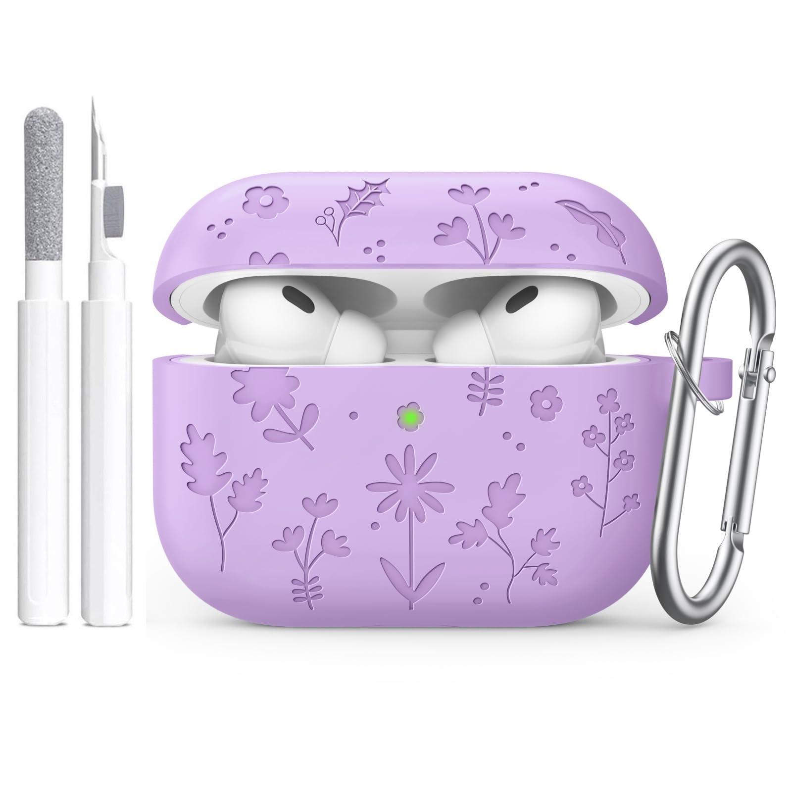 

для чохла AirPods Pro 3 Гравірований Силіконовий Захисний Для чохла AirPods Pro 3 Чохол-обкладинка з брелоком Набір для чищення для AirPod Pro 3 2025 for AirPods Pro 3 фіолетовий