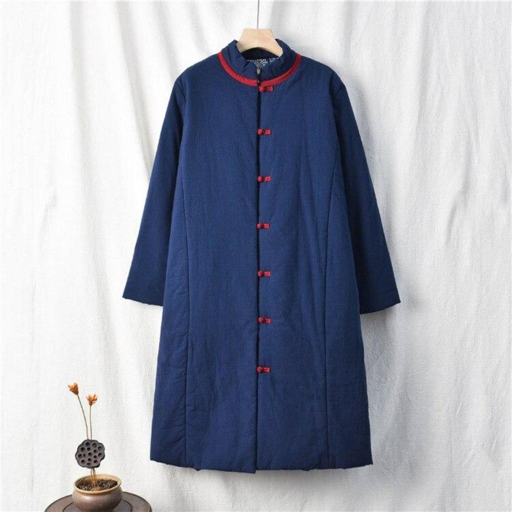 Johnature Vintage Women Long Sleeve Coats Winter Pockets Cotton Linen Solid Color Loose  Female Parkas