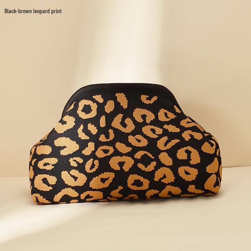 

Leopard Print Knitted Makeup Bag - Japanese Fashion Portable Storage Bag 30cm x 9cm x 20cm